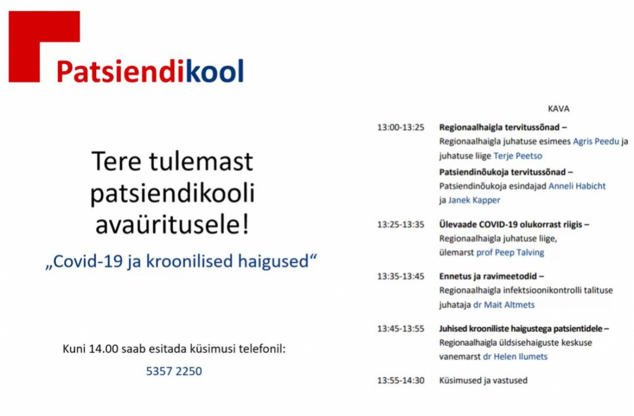 Regionaalhaigla patsiendikooli avaüritus keskendub COVID-19-le ja kroonilistele haigustele